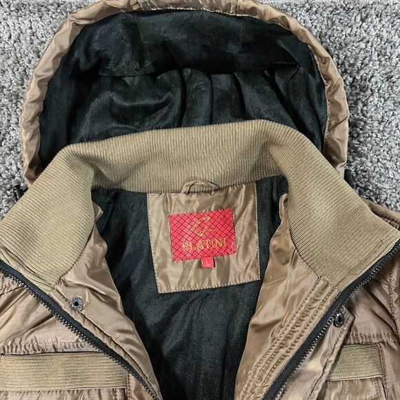 Platini Jacket Mens Large Gold Hooded Full Zip Faux Fur Lined Coat - Picture 3 of 14